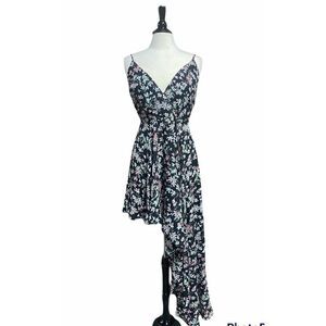 Fanco Black Floral Spaghetti Strap Asymmetrical Dress Size Medium NWT